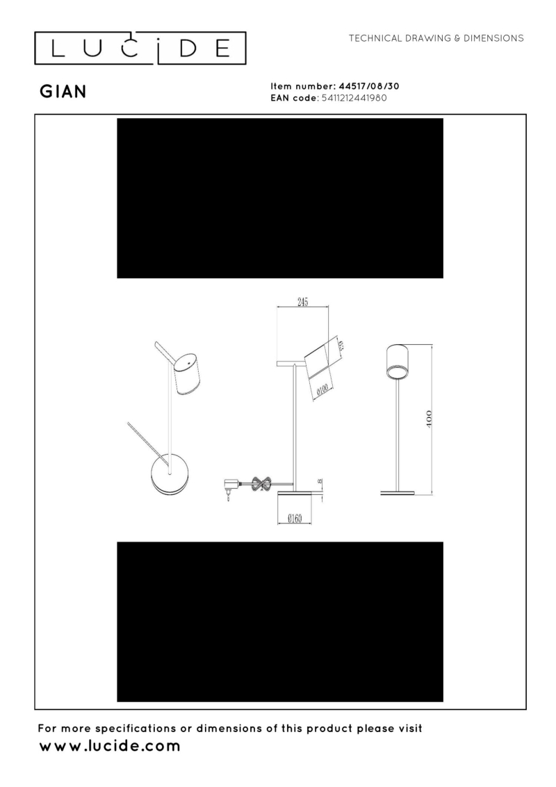 Lucide GIAN - Table lamp - LED Dim. - 1x9W 2700K - Black